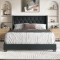 Queen Button Tufted Wingback Linen Upholstered Bed, Charcoal Grey