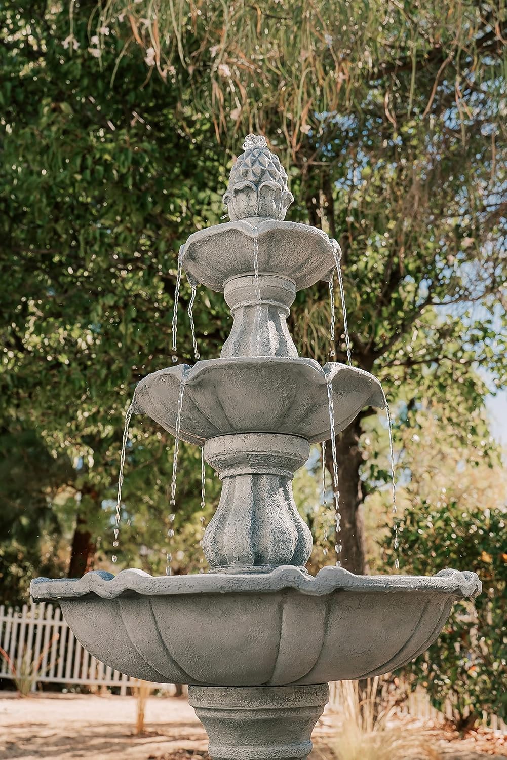 XBrand 51' 3-Tier Outdoor Freestanding Waterfall Fountain with Pump and Pineapple Finial, Gray