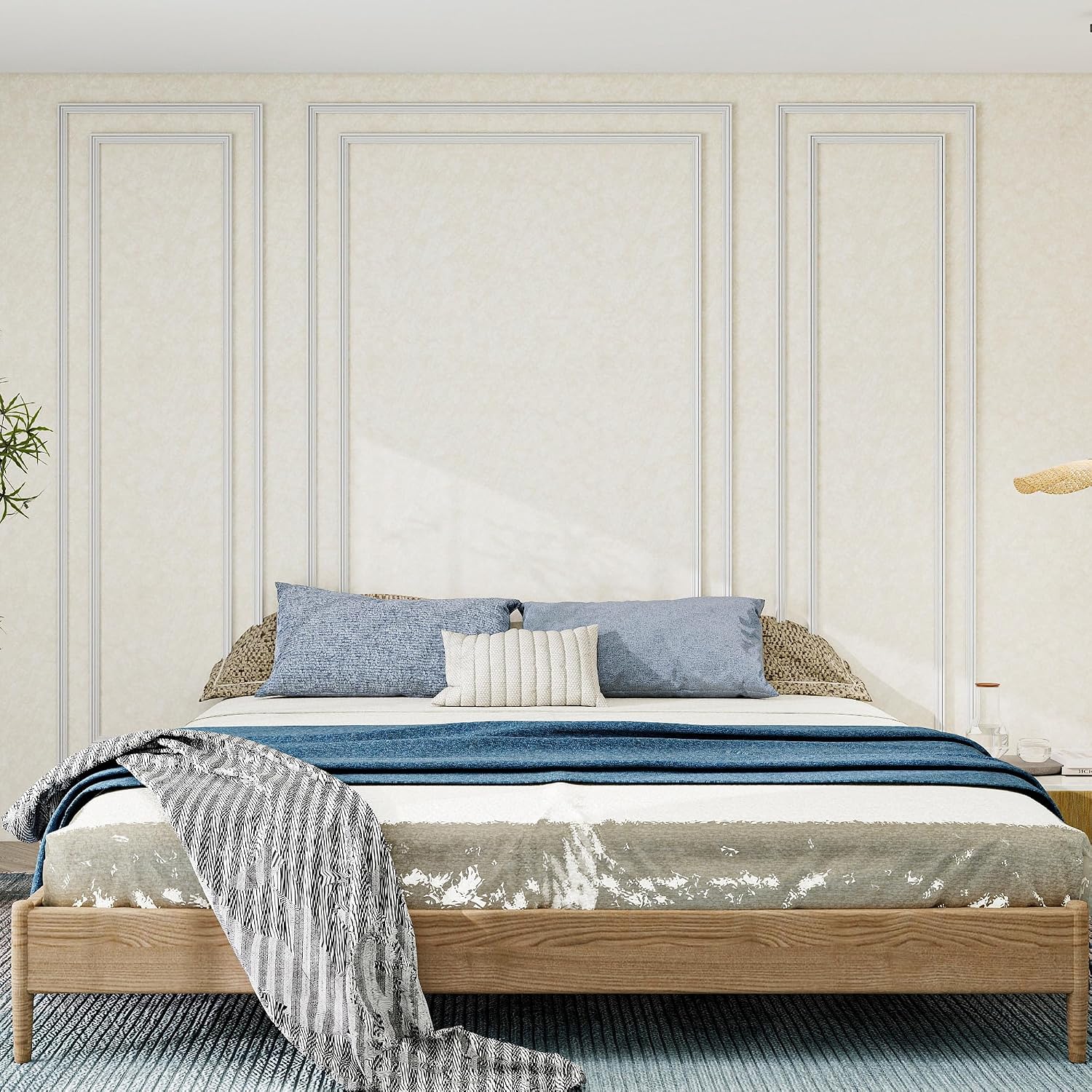KASARO Pre-Cut Wall Molding Kit, Wainscoting Ready to Assemble 3D Panel for Interior Decor, Premade PS White Picture Frame Style Accent Wall Molding, 6-Frame