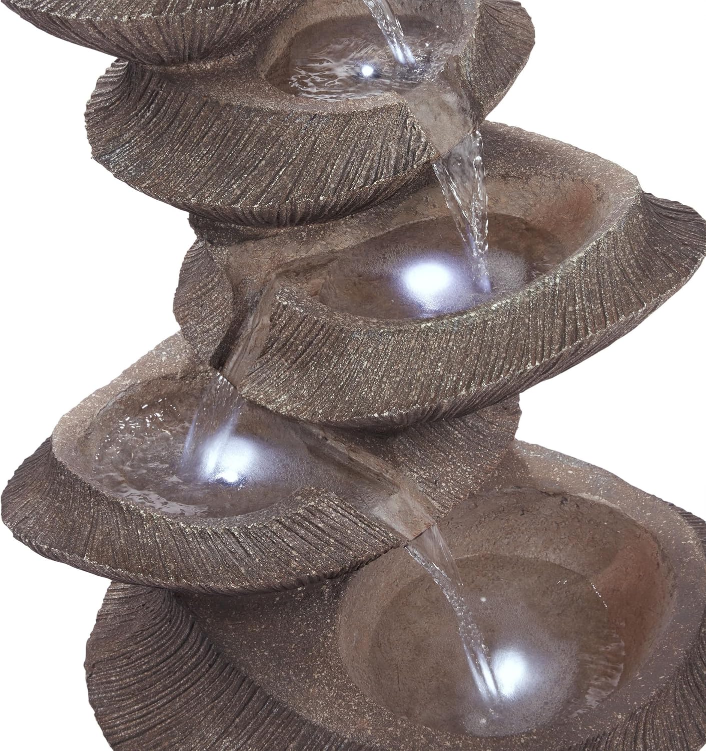 Alpine Corporation WIN1332L-BR Outdoor Floor Tiered Basin Fountain with LED Lights, Modern Basin Garden Fountain 31', Brown