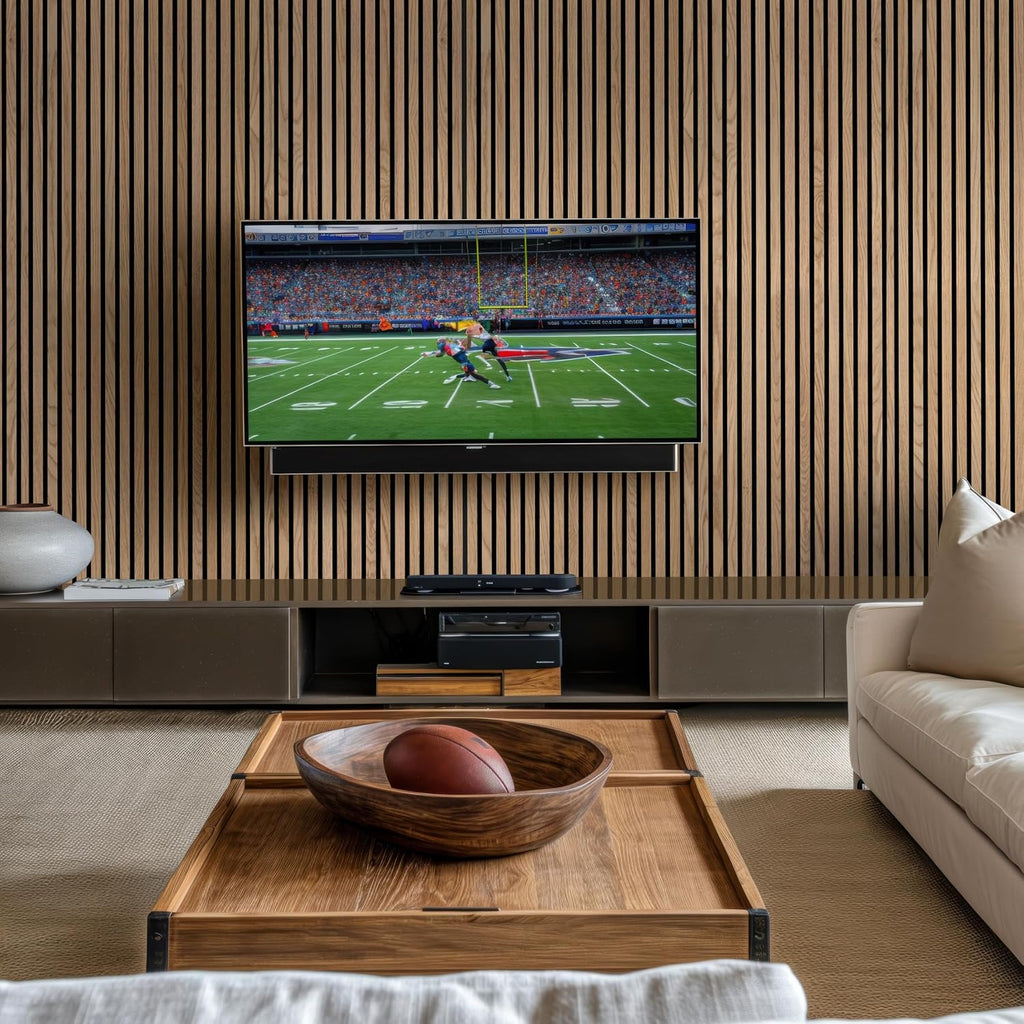 MSI 4-Pack Acoustic Wood Slat Wall Panels for Interior Decor, 3D Fluted Sound Absorbing Wood Paneling for Accent Wall Ceiling Kitchen Living Room Bedroom, Eco-Friendly MDF - 9.5 in. x 94.5 in. Natural