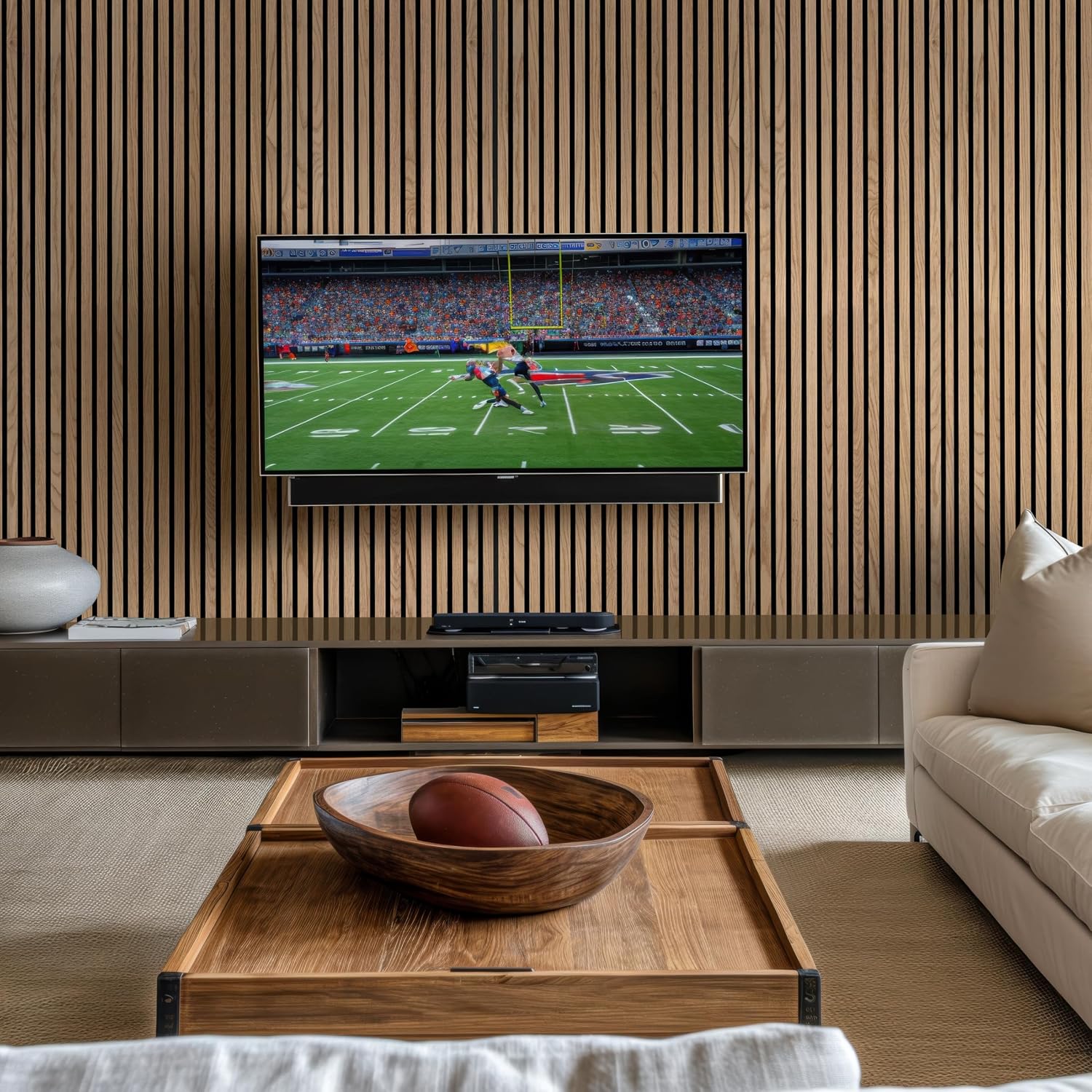 MSI 4-Pack Acoustic Wood Slat Wall Panels for Interior Decor, 3D Fluted Sound Absorbing Wood Paneling for Accent Wall Ceiling Kitchen Living Room Bedroom, Eco-Friendly MDF - 9.5 in. x 120 in. -Natural