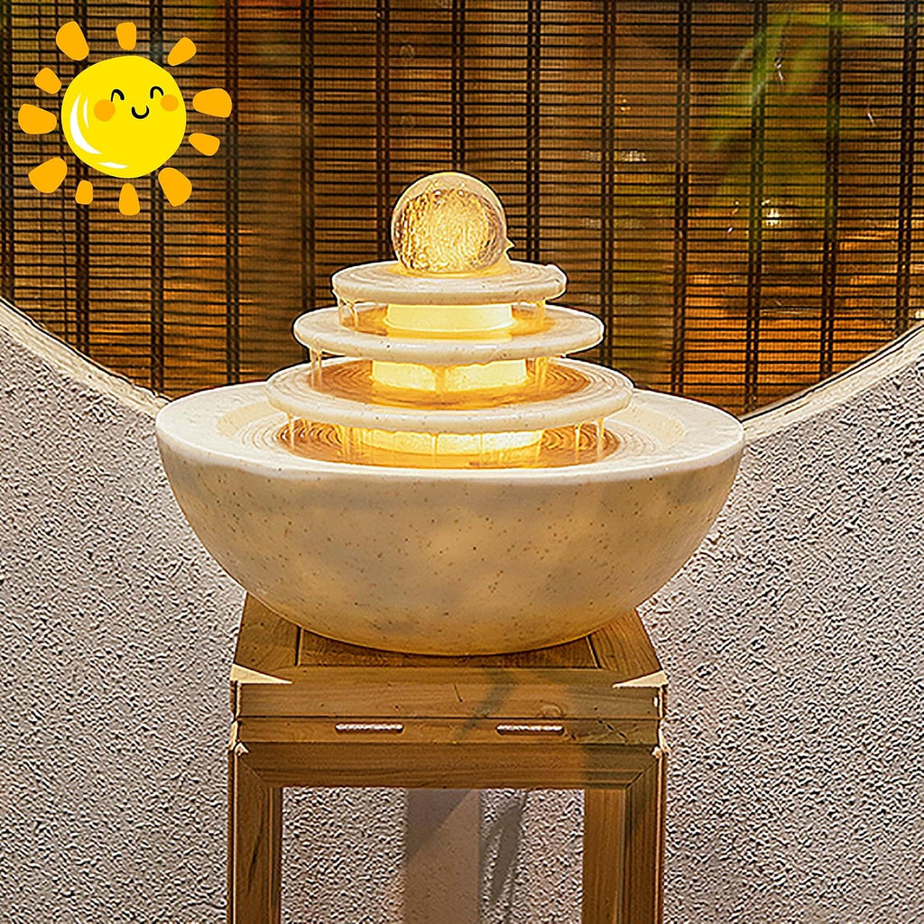 Water Fountain Indoor, Indoor Water Fountains Tabletop w/LED, Desktop Waterfall Fountain w/Water Pump, Lucky Ball Water Ornaments, Modern Light Luxury Living Room Rockery Fountain Landscape(White)