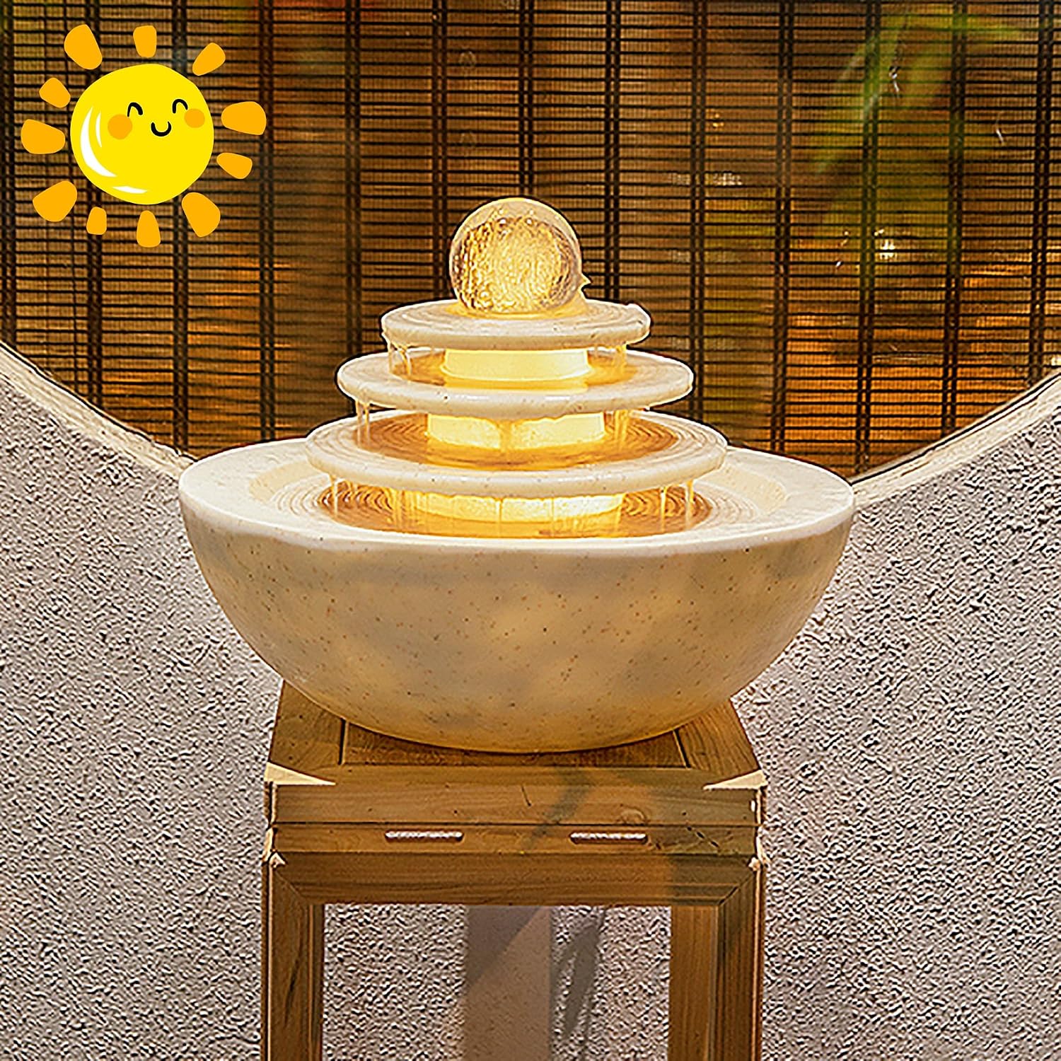 Water Fountain Indoor, Indoor Water Fountains Tabletop w/LED, Desktop Waterfall Fountain w/Water Pump, Lucky Ball Water Ornaments, Modern Light Luxury Living Room Rockery Fountain Landscape(White)