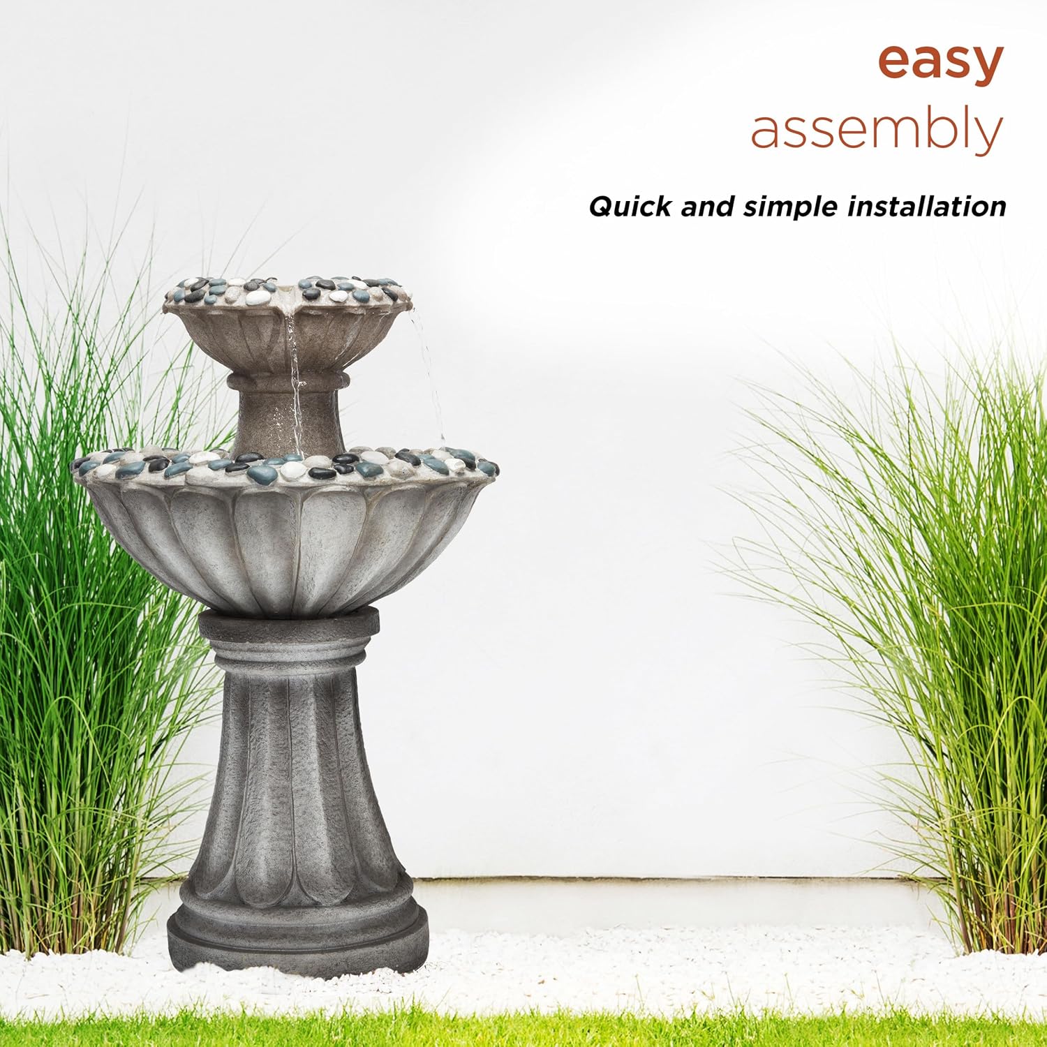 Alpine Corporation ZEN640S 24' 2 Tier Classic Pedestal Water Fountain, Indoor/Outdoor Floor Water Feature for Garden, Patio, and Home Décor, Gray