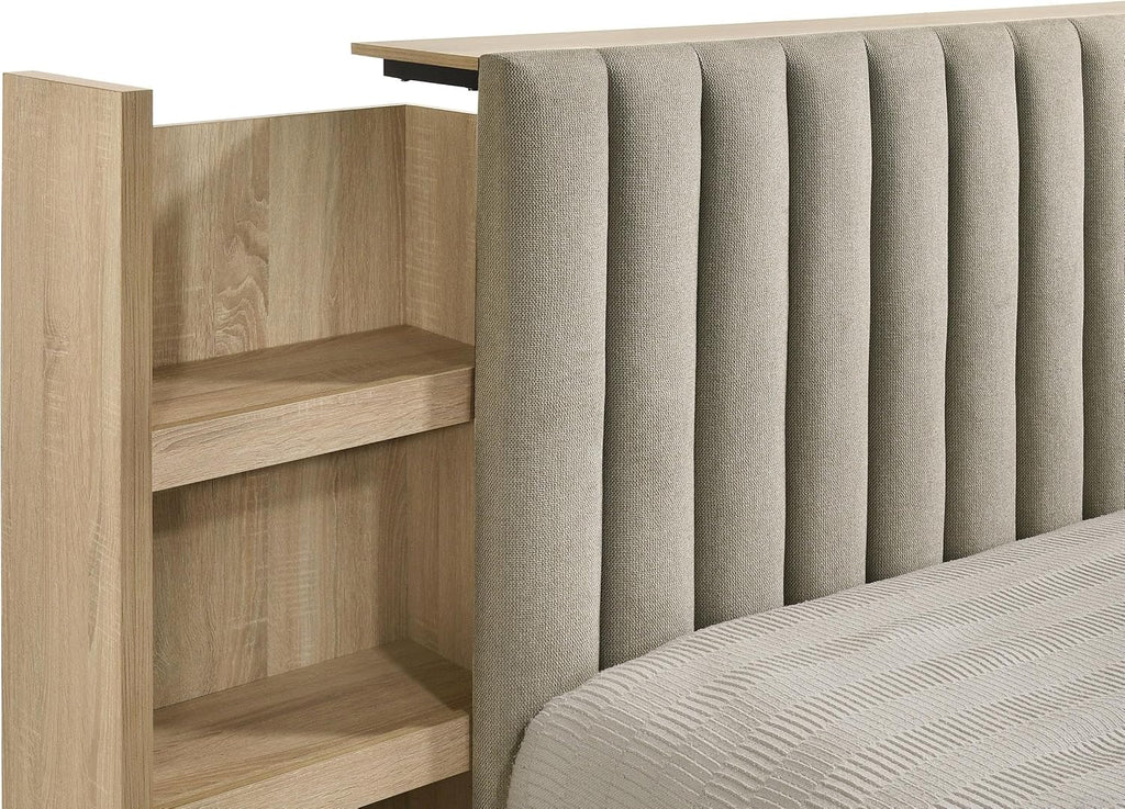Coaster Home Furnishings - Arielle - Wood - 5-Piece Bedroom Set with Storage Bed, Channel-Tufted Headboard, Bookcase Panels and Transitional Style - Bedroom - Queen Size - Light Oak - 223111Q-S5