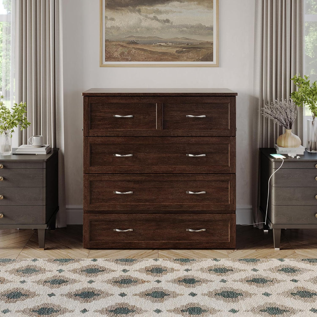 AFI, Northfield Murphy Bed Chest Twin XL with 6' Mattress, Storage Drawer & Built-in USB Charger, Burnt Amber