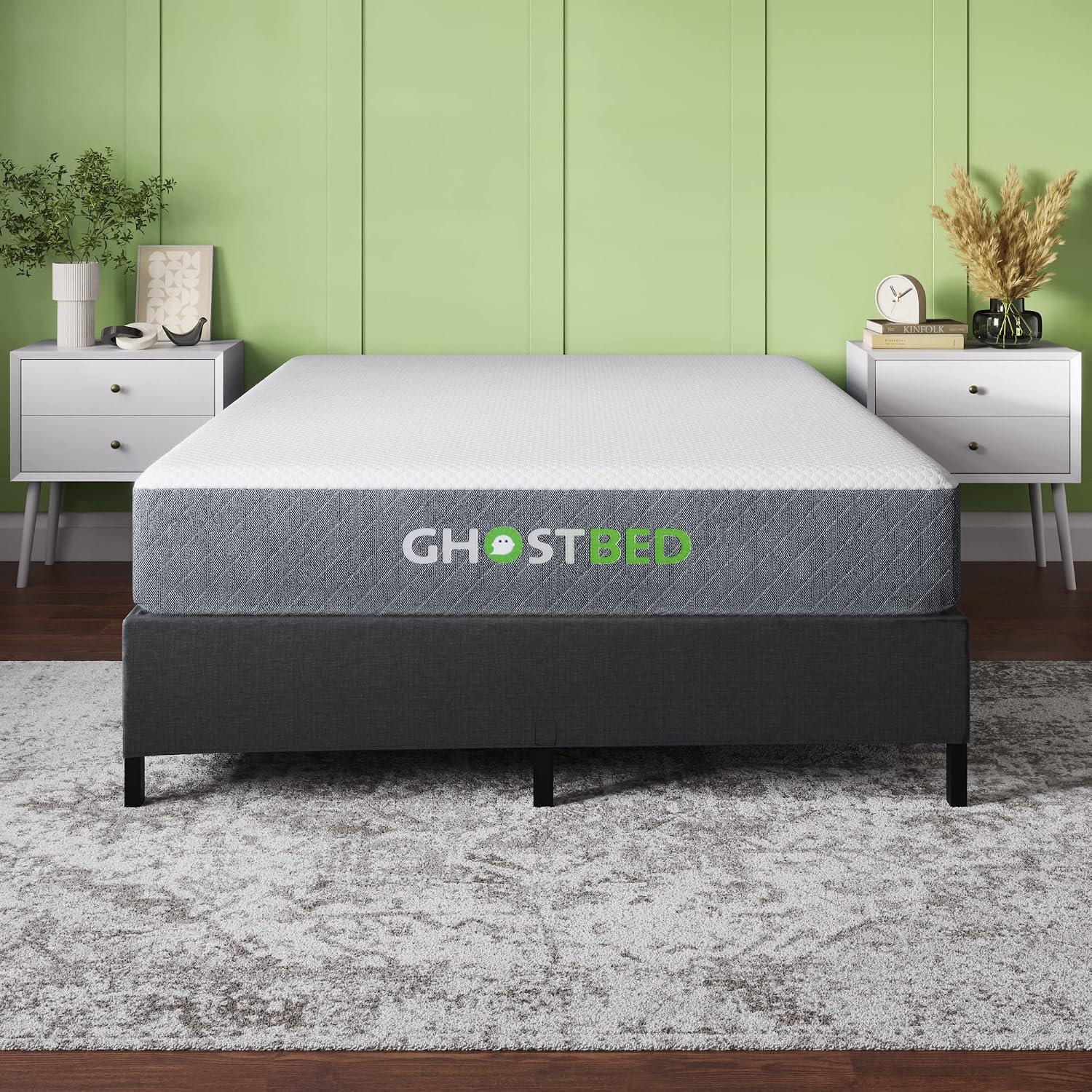 GhostBed Classic 11 Inch Memory Foam Mattress with Metal Platform Bed Frame Foundation with Slat Support Bundle - Medium Firm Feel - CertiPUR-US Certified - Twin