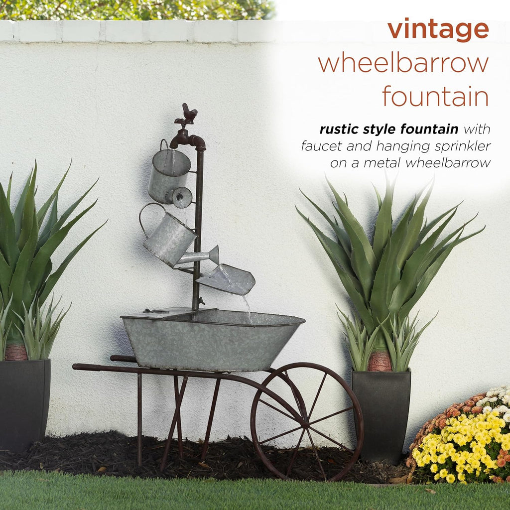 Alpine Corporation MCC574 Outdoor Floor Galvanized Shovel Pitcher Bucket Fountain, 41' Vintage Garden Water Feature, Patio & Backyard Décor, Gray