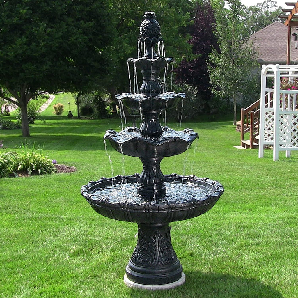 Sunnydaze Grand Courtyard 4-Tier Large Outdoor Water Fountain - 80' Tall Outdoor Fountain - Tiered Electric Garden Water Feature for Patio, Backyard, or Yard - Faux Stone Resin - Black