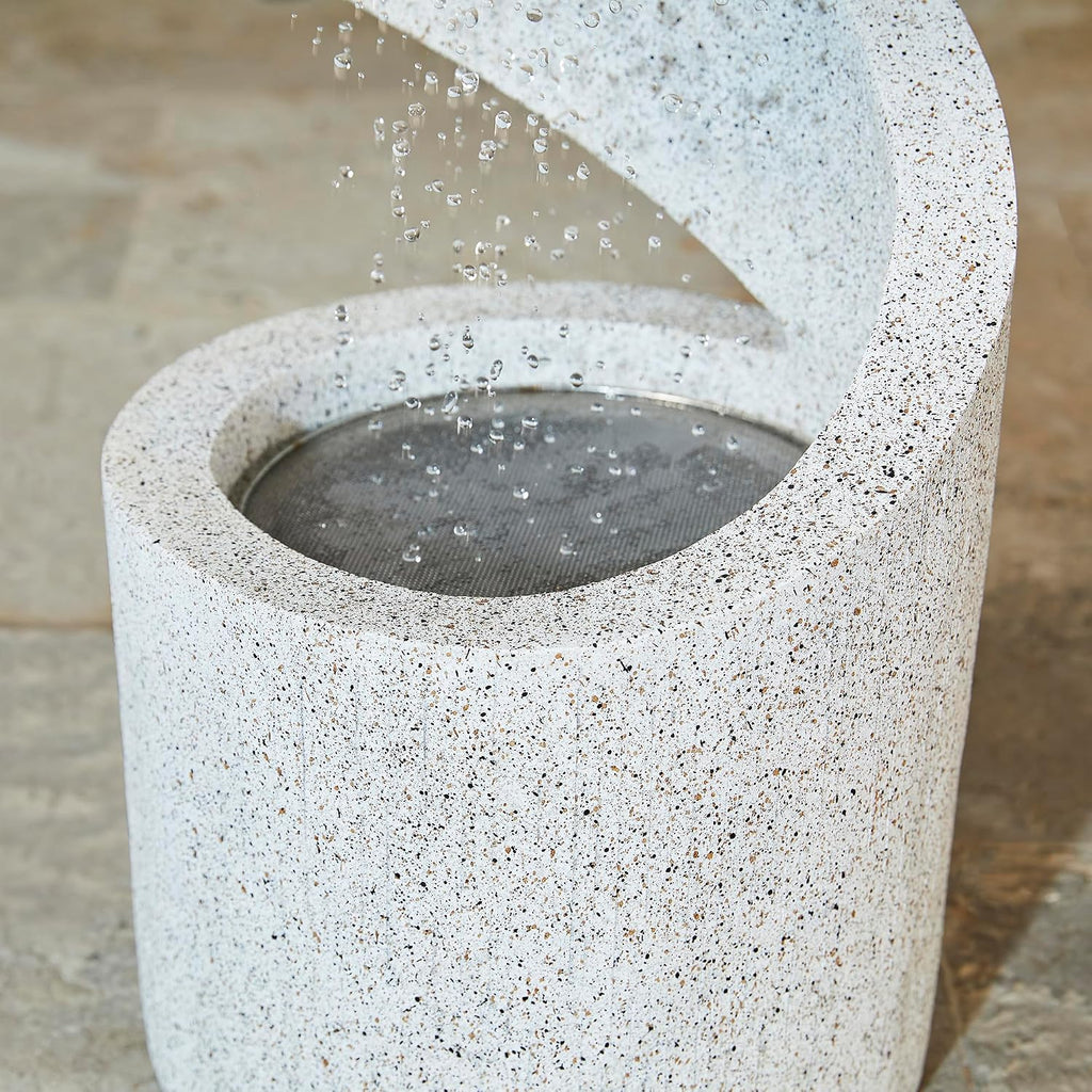 Glitzhome Outdoor Water Fountain with LED Light, Decorative Tiered Curved Waterfall Fountain with Stone Planter, Faux Terrazzo Spiral Shaped Outdoor Fountains for Garden Deck Patio Porch, 31.25'H