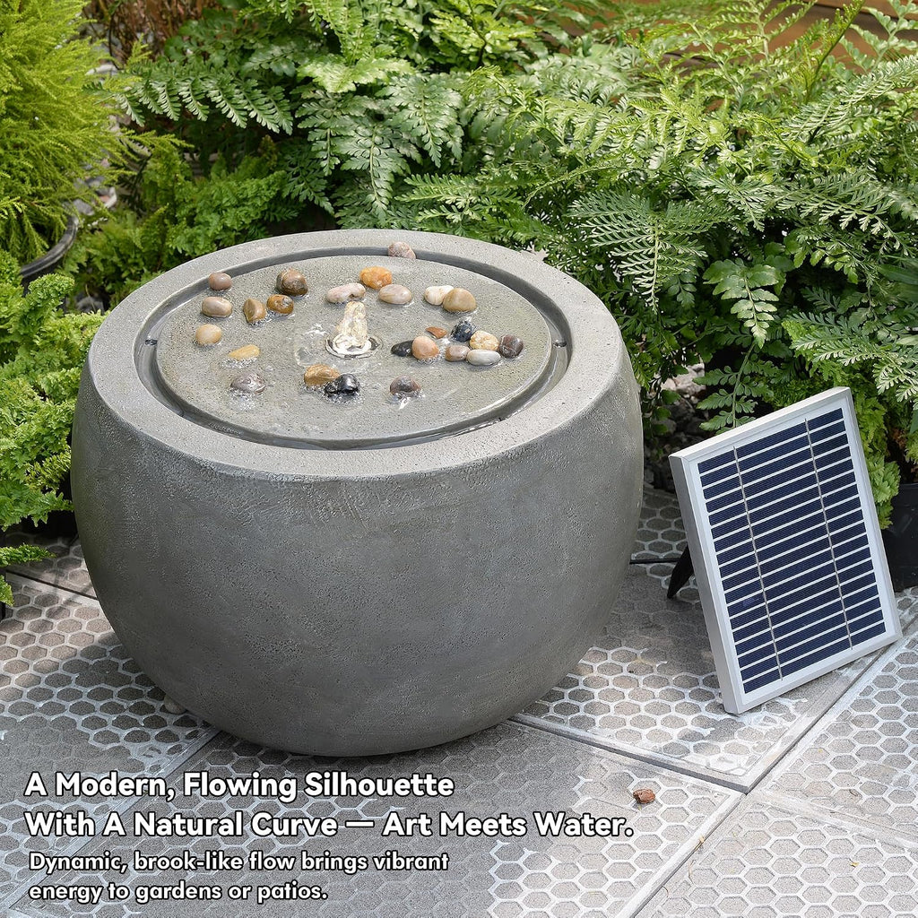 Tankana Solar Water Fountain Outdoor Garden Bubbler Water Feature Fountains Solar Powered with Pebbles for Patio Deck Yard Home Decor Gray, 18 'L x 18' W x 11.5' H
