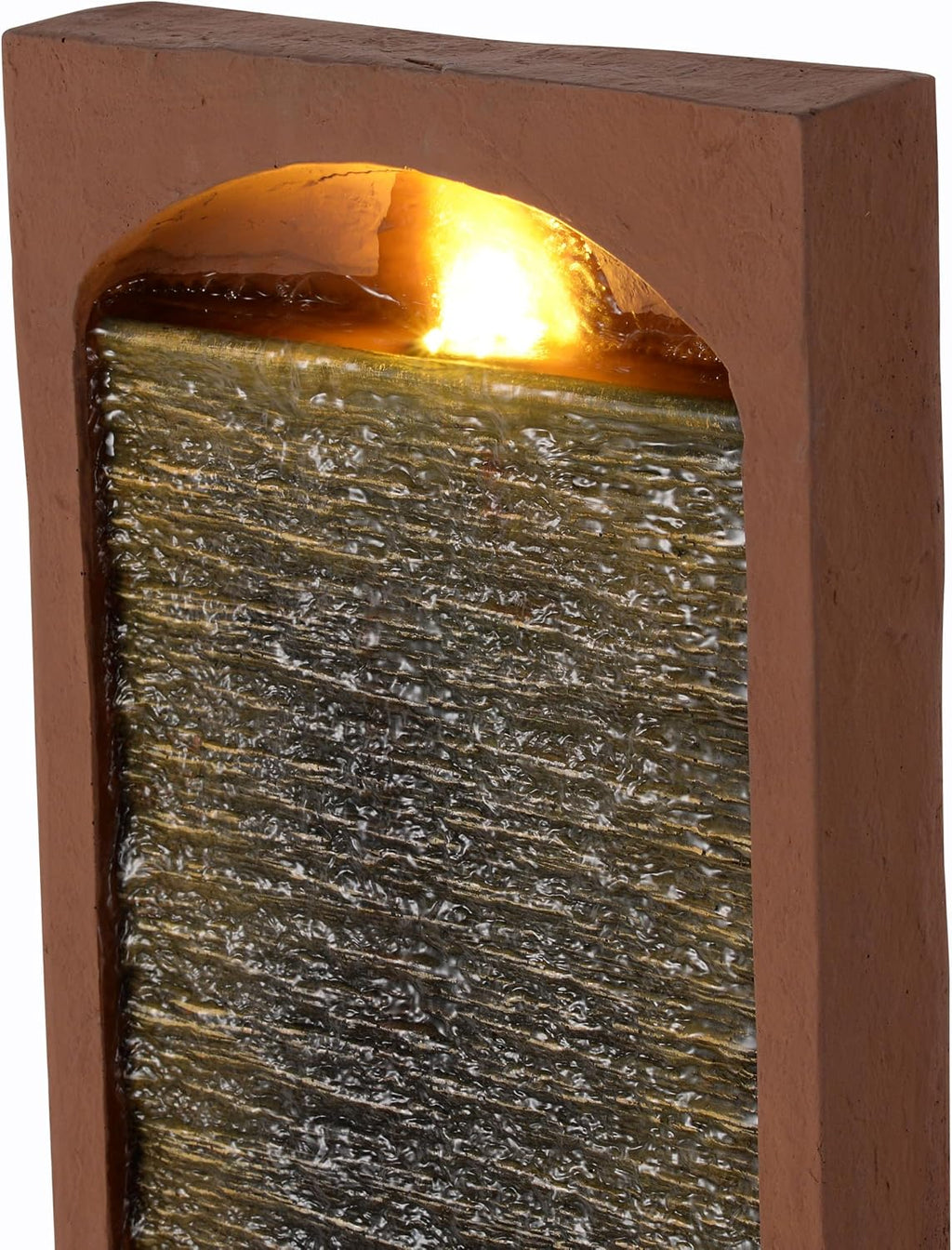 Teamson Home 38.5' Faux Slate Contemporary Outdoor LED Waterfall Fountain with Pebble Base, Red Rock