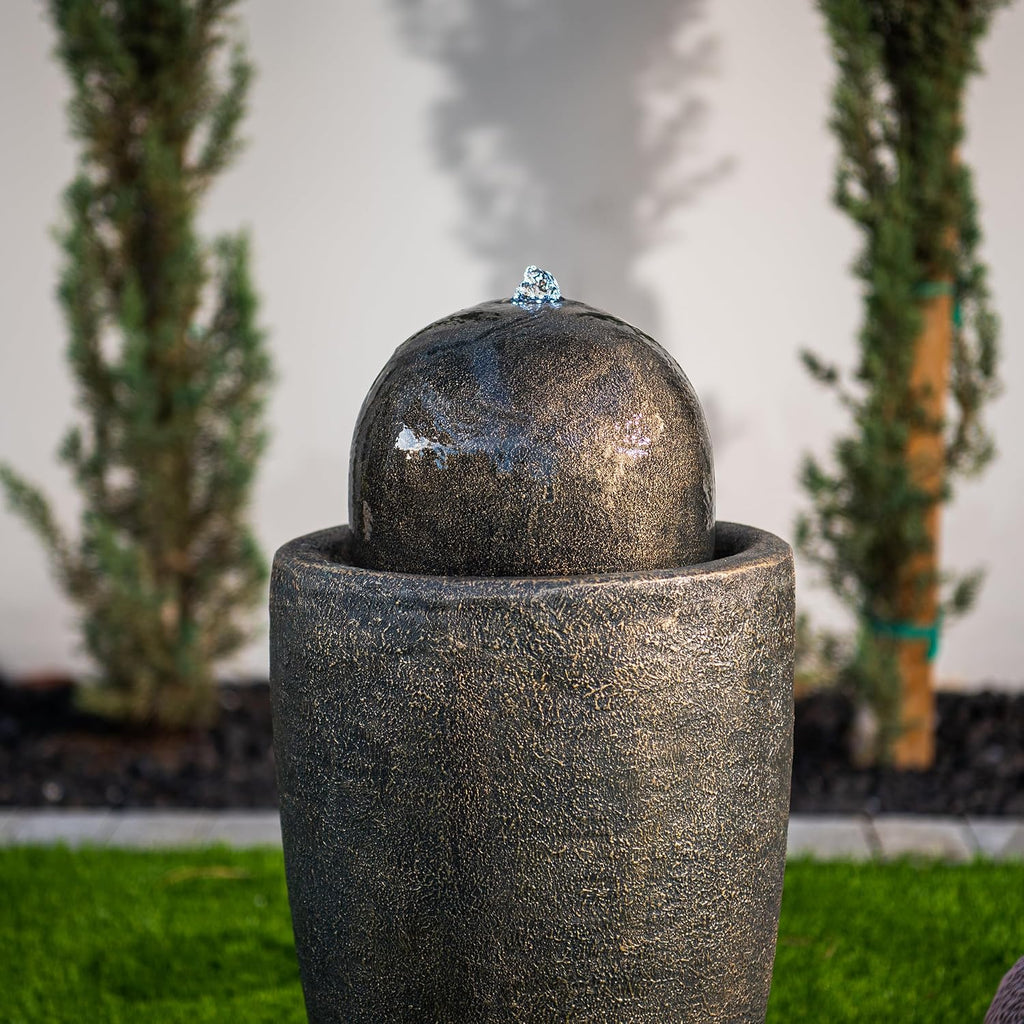 XBrand 25.98' Modern Sphere Water Fountain with LED Light – Indoor Outdoor Stone Texture Floor Fountain, Zen Bubbling Ball Water Feature for Garden Patio Porch - Bronze