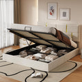 JIVOIT Upholstered Platform Bed with Hydraulic Storage System, Queen Size Storage Bed with Headboard and Wood Slats Support, Space Saving Wood Platform Bed Frame for Bedroom (Beige,Bed,5)