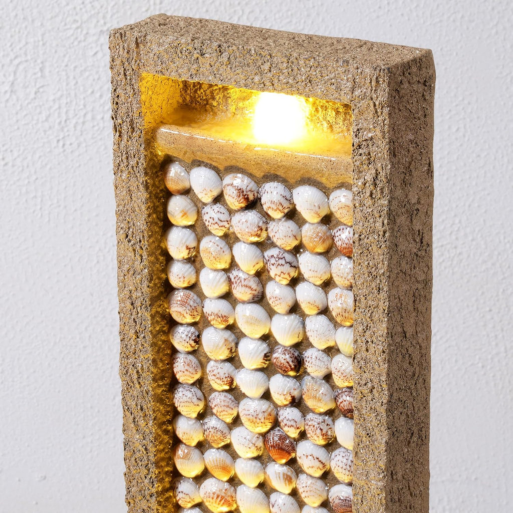 Teamson Home Coastal Seashells Design Outdoor Water Fountain–Warm Glow Lighting with Steady Flow & Electric Pump, Brown