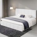 Allewie King Size Dutch Velvet Upholstered Platform Bed Frame/Vertical Channel Tufted Adjustable Headboard/Low Profile Bed Frame/No Box Spring Needed/Easy Assembly/White