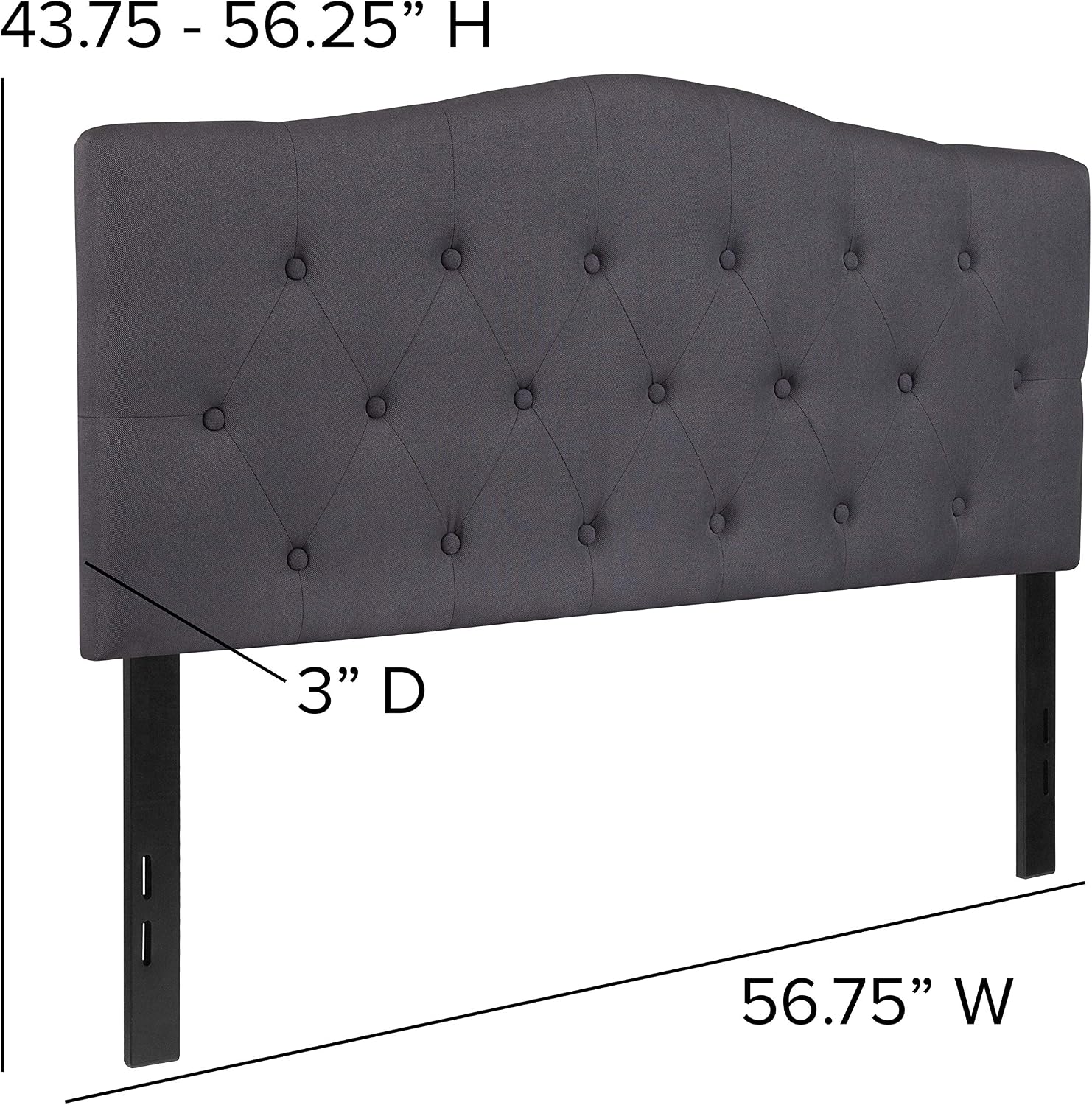 EMMA + OLIVER Tufted Upholstered Full Size Headboard in Dark Gray Fabric