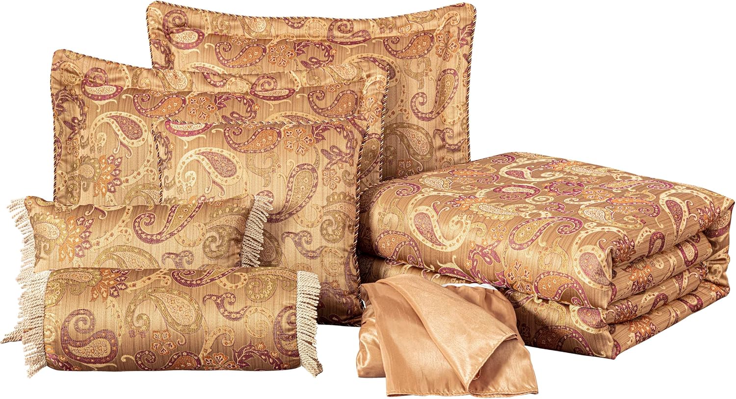 Chezmoi Collection Adelle 7-Piece Paisley Jacquard Embroidered Comforter Bedding Set, Oversized King Size