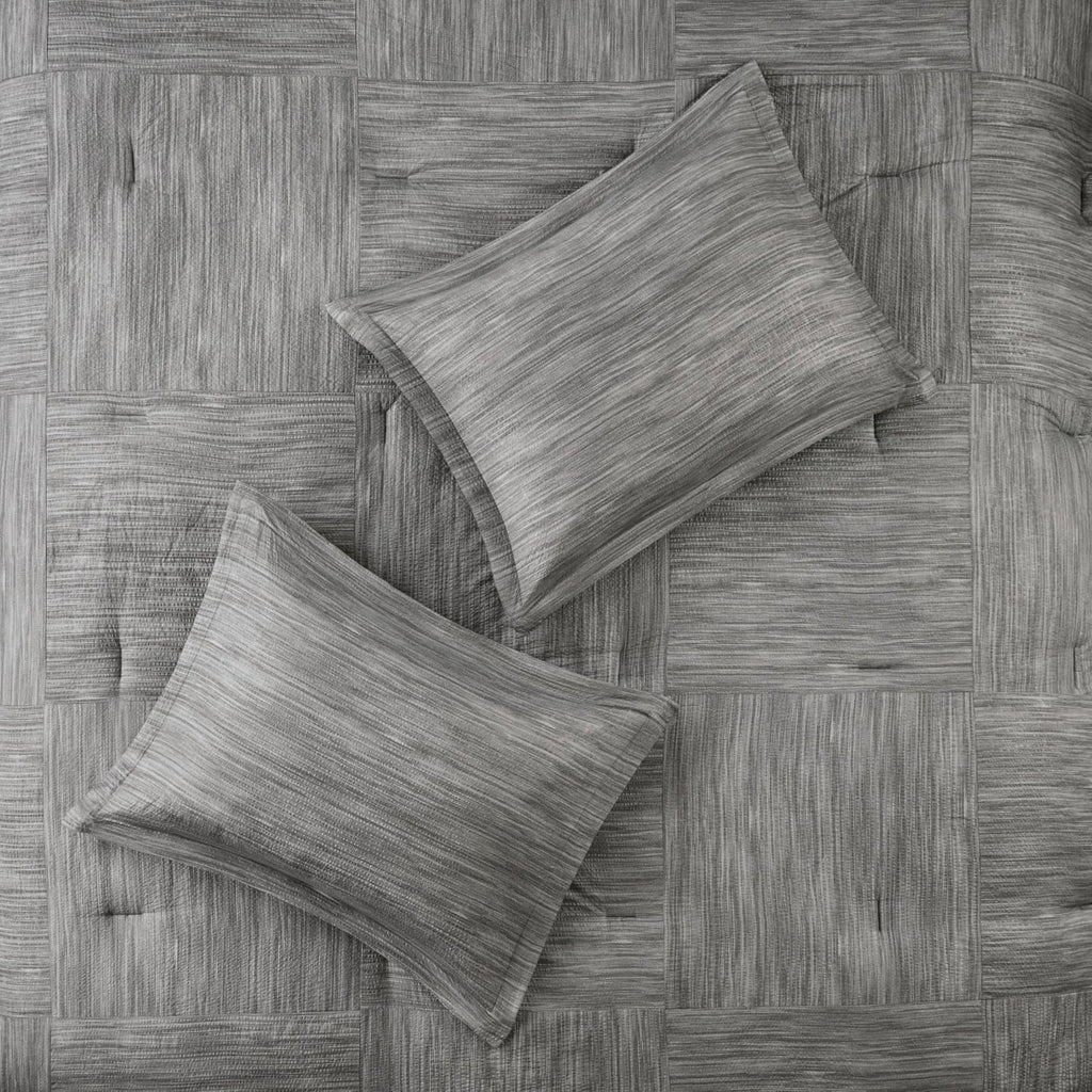 Madison Park Walter Comforter - Luxe Seersucker Print Design, All Season Down Alternative Bedding, Matching Shams, Bedskirt, Decorative Pillows, Grey King(104'x92') 7 Piece
