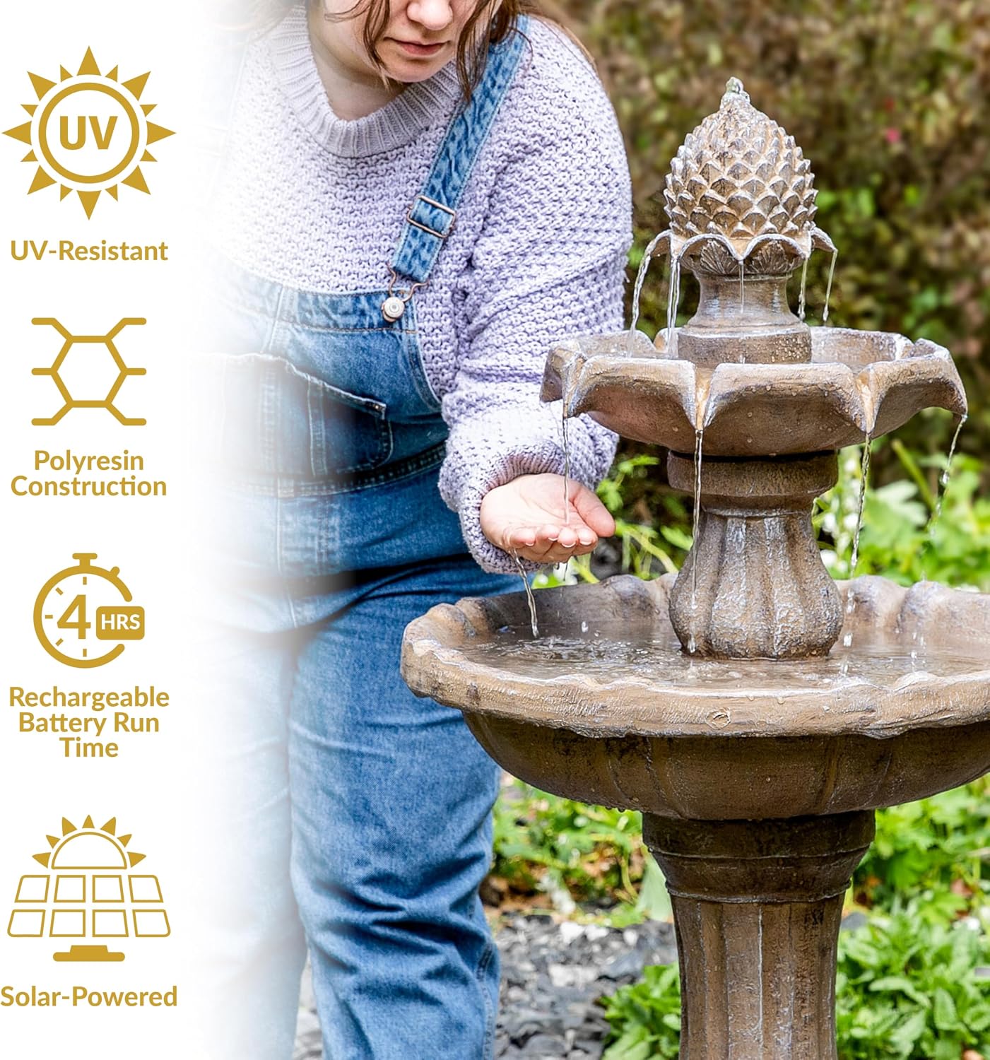 Sunnydaze Pineapple 46-Inch 2-Tier Outdoor Solar Fountain - Decorative Water Fountain with Pump for Garden, Patio, Yard or Balcony - Earth Finish
