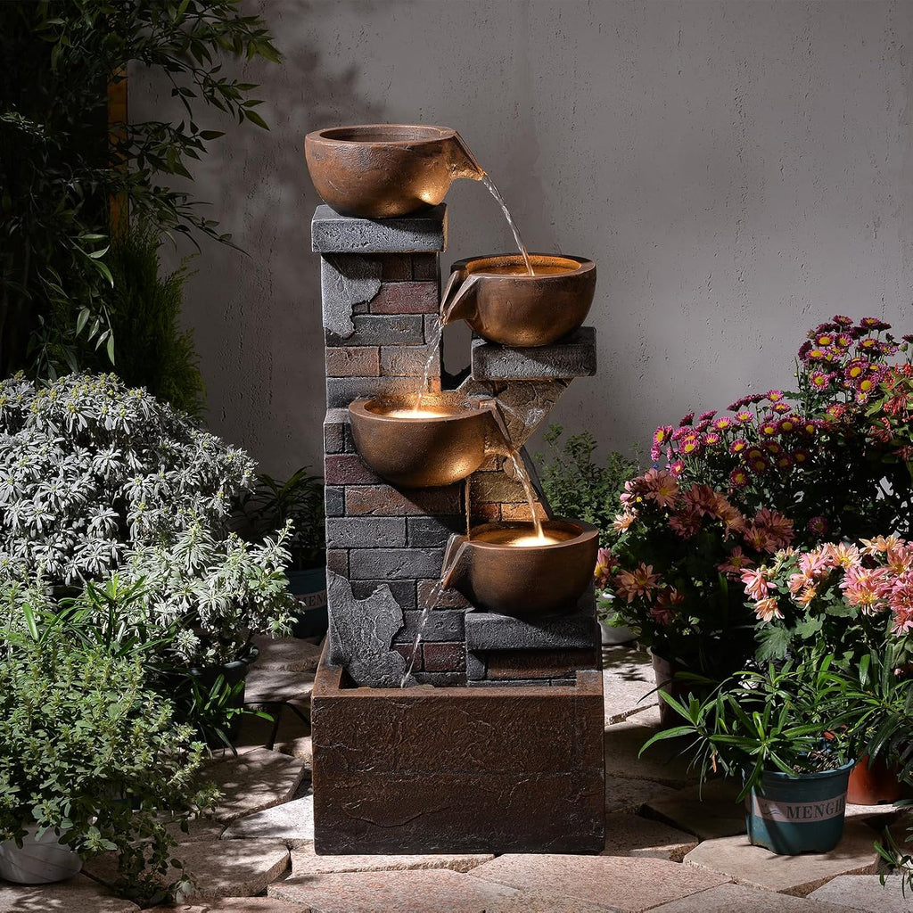 5 Tiers Water Fountain Outdoor Garden - 33.5' H Shape K Indoor Waterfall Fountain with LED Lights for Patio, Balconies, Lawns, Deck, Porch Backyard and Home Art Decor