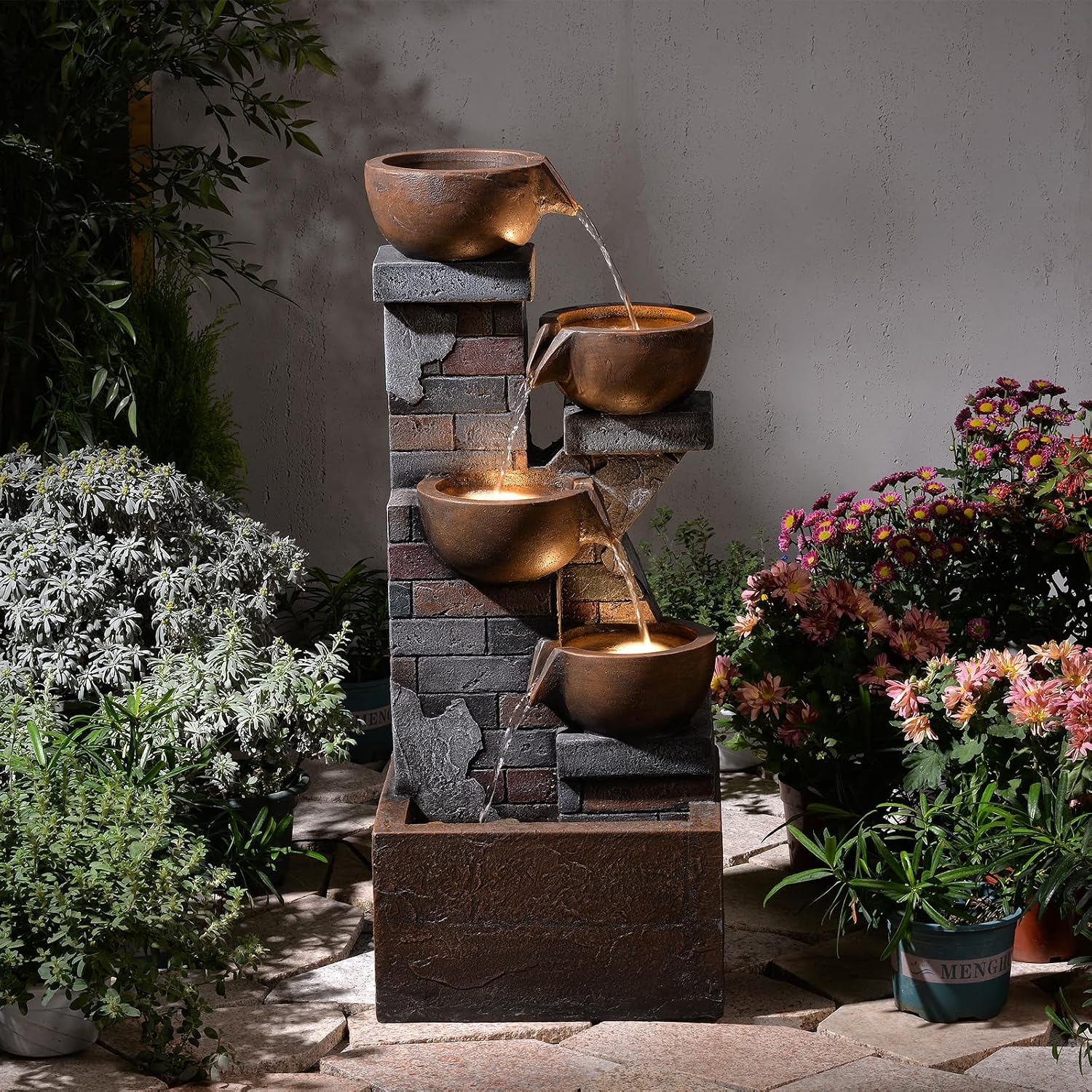 5 Tiers Water Fountain Outdoor Garden - 33.5' H Shape K Indoor Waterfall Fountain with LED Lights for Patio, Balconies, Lawns, Deck, Porch Backyard and Home Art Decor