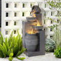 Grepatio 4-Tiers Indoor/Outdoor Garden Water Fountain, 32' H Cascading Water Feature Waterfalls Fountain with LED Lights, Outdoor Floor Standing Water Fountains for Garden, Yard, Patio, Decor (Grey)