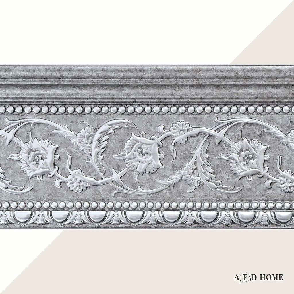 6-Piece Crown Molding Crown Decor Set, Molding Trim for Walls, 92 Inches, Grey and Silver