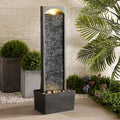 Teamson Home 38.5' Faux Slate Contemporary Outdoor LED Waterfall Fountain with Pebble Base, Gray/Black