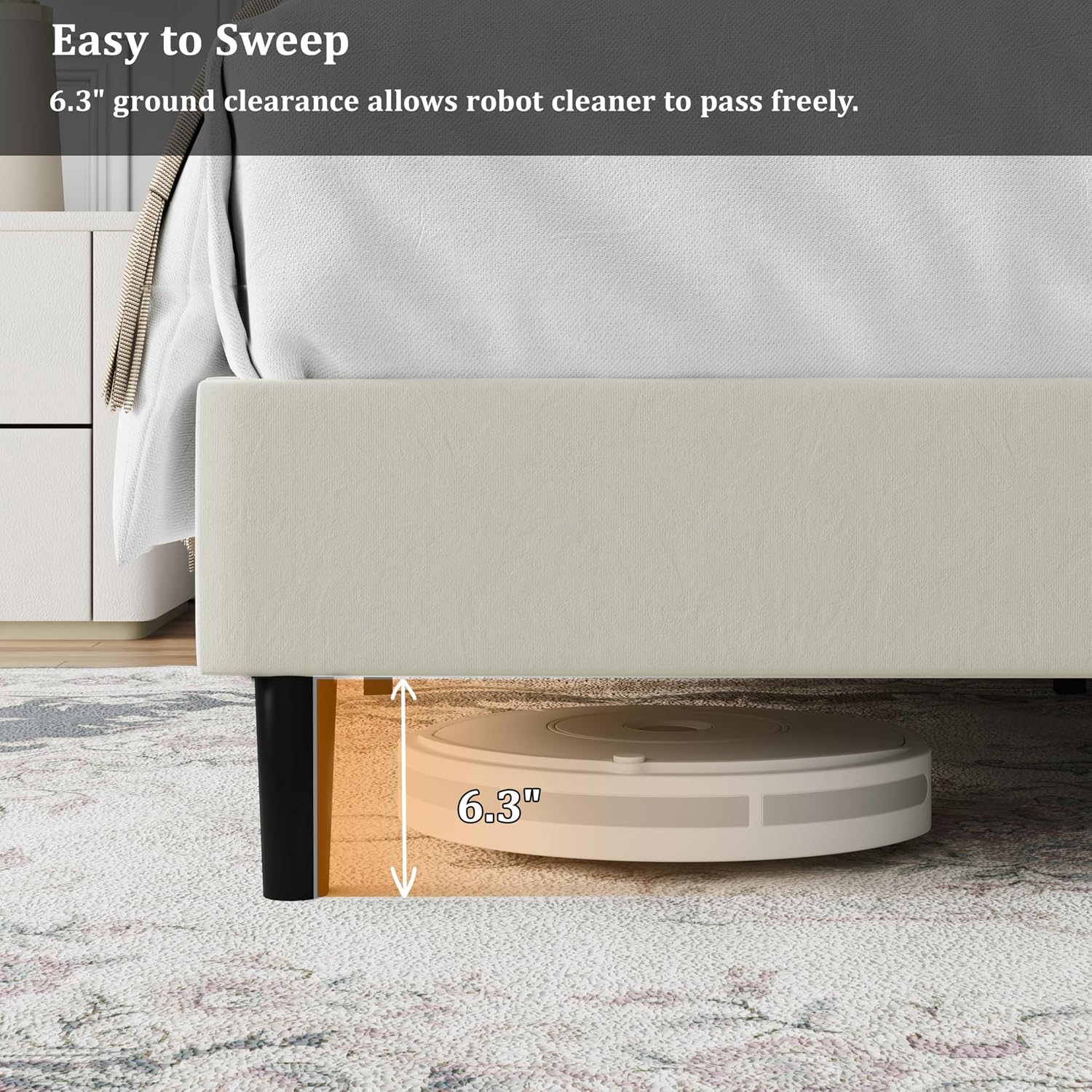IOILORI Twin Size Bed Frame Platform with Velvet Upholstered Headboard, Sturdy Wooden Slats, No Spring Box, No Noise, Easy to Assemble, Bedframe with Strong Wooden Slats, Beige