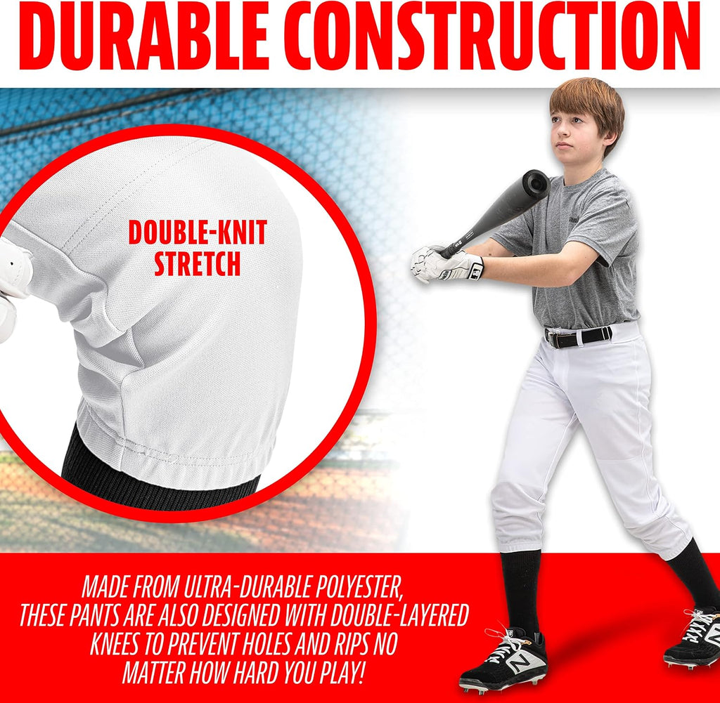 Franklin Sports Youth Baseball + Softball Pants - Knee High Pants for Boys + Girls Knicker Style with Belt Loop