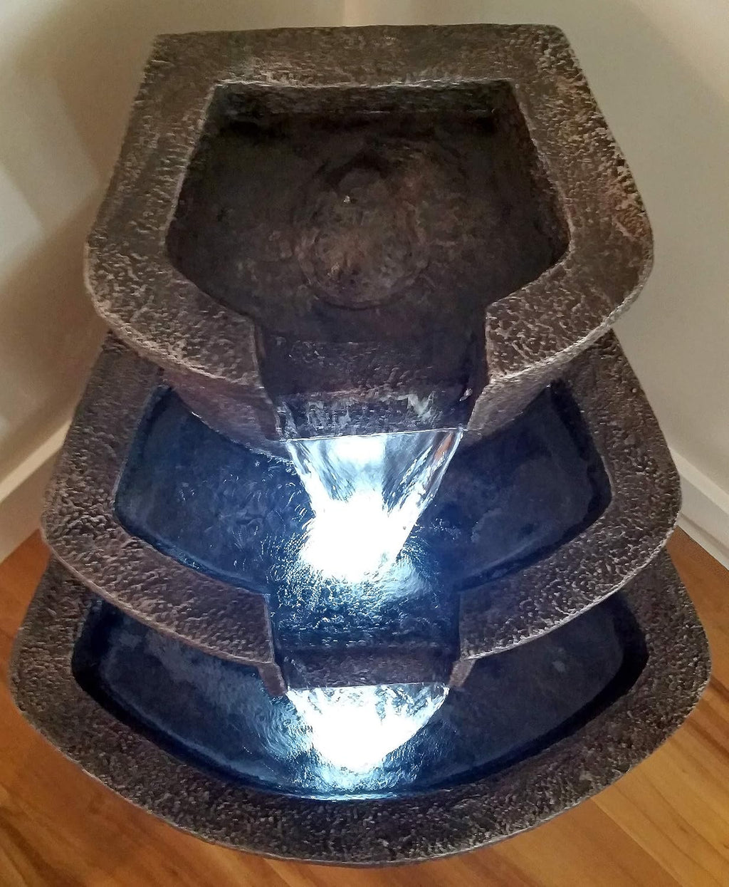 The Marseille Cascading Floor Fountain w/LED Lights: 25' Outdoor Water Feature for Porches, Gardens & Patios. Hand-Crafted Design. HF-B17-25L