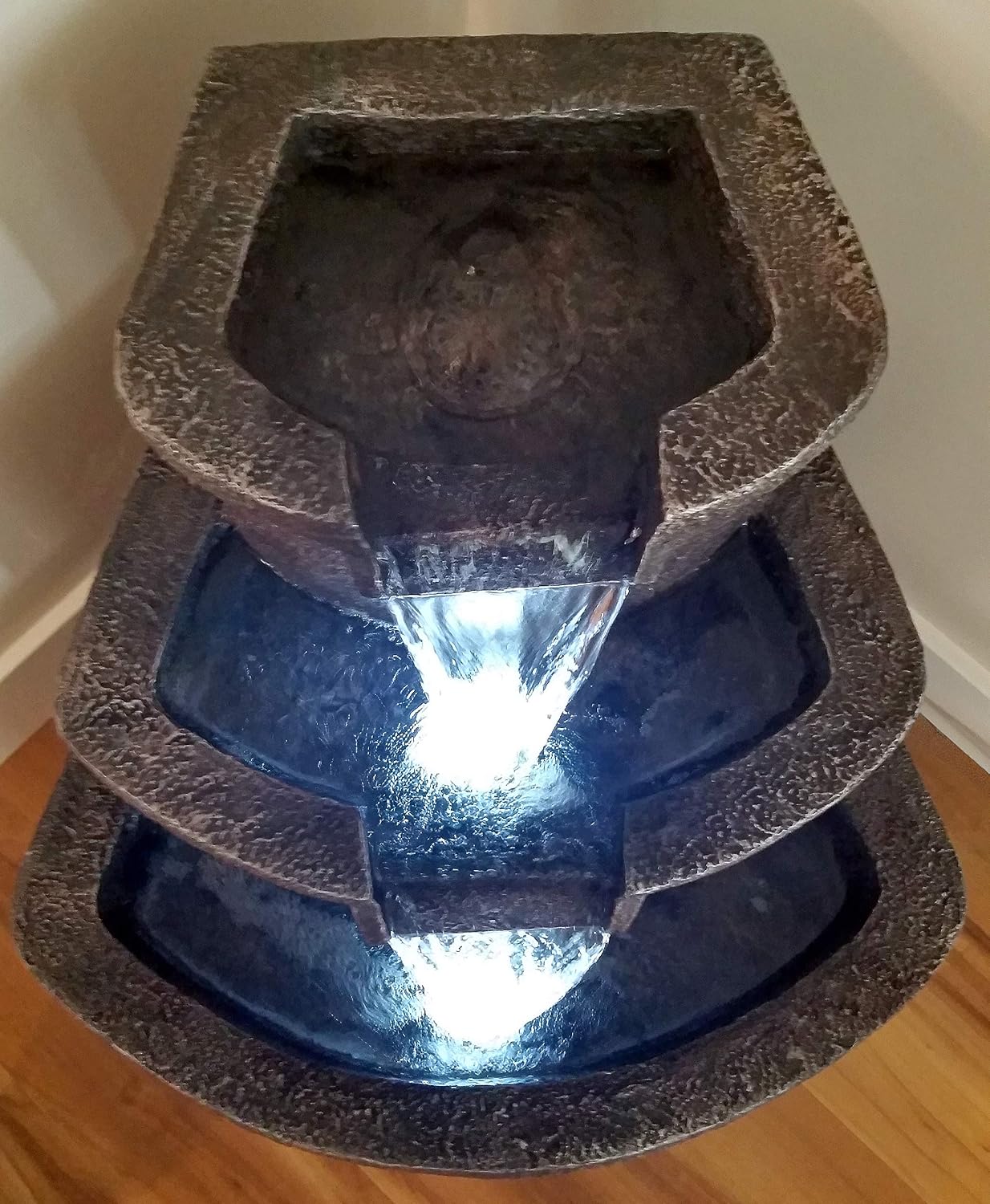 The Marseille Cascading Floor Fountain w/LED Lights: 25' Outdoor Water Feature for Porches, Gardens & Patios. Hand-Crafted Design. HF-B17-25L