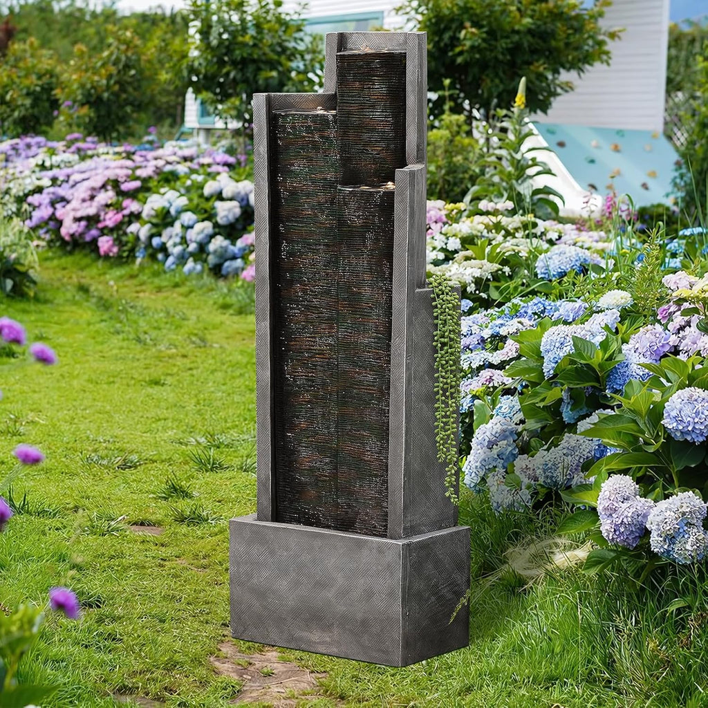 49.6' H Garden Fountains Outdoor Modern Cascading Indoor Water Fountain Tall Floor - Standing Fountain with Lights for Garden, Patio, Yard, Deck and Home Art Decor