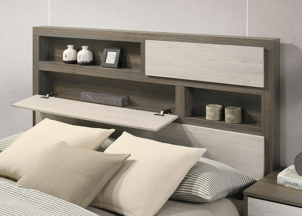 Coaster Home Furnishings Fenwick Contemporary 5-Piece Bedroom Set Queen Size Bookcase Bed Frame 48-inch Headboard Grey Oak/Almond 224981Q-S5
