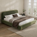King Size Platform Bed with Curve-Shaped Design Headboard, Velvet Fabric Upholstered Platform Bed with Strong Support, Modern Bed Frame, No Box Spring Needed, Easy Assembly (Olive Green,King,8)