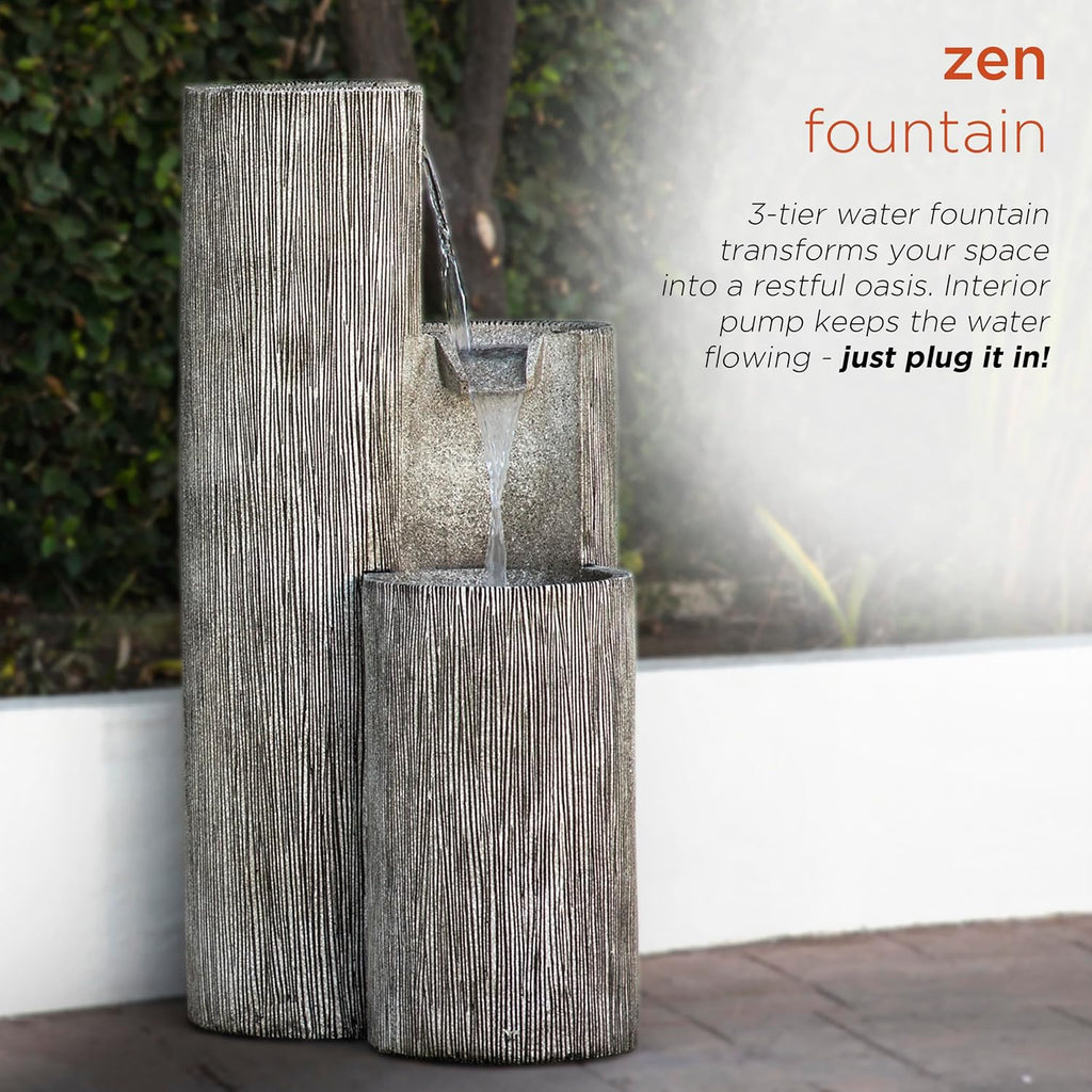 Alpine Corporation GIL1482 41' Outdoor 3-Tiered Weathered Stone Water Fountain with Natural Stone Look - Garden Water Feature for Patio, Lawn & Yard Decoration, Gray