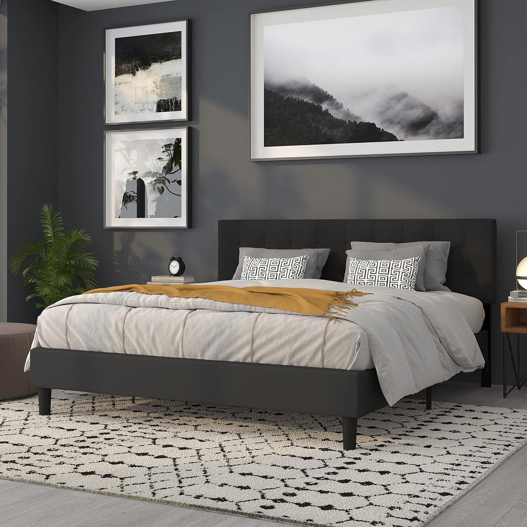 Flash Furniture Bedford Tufted Upholstered King Size Headboard in Black Fabric