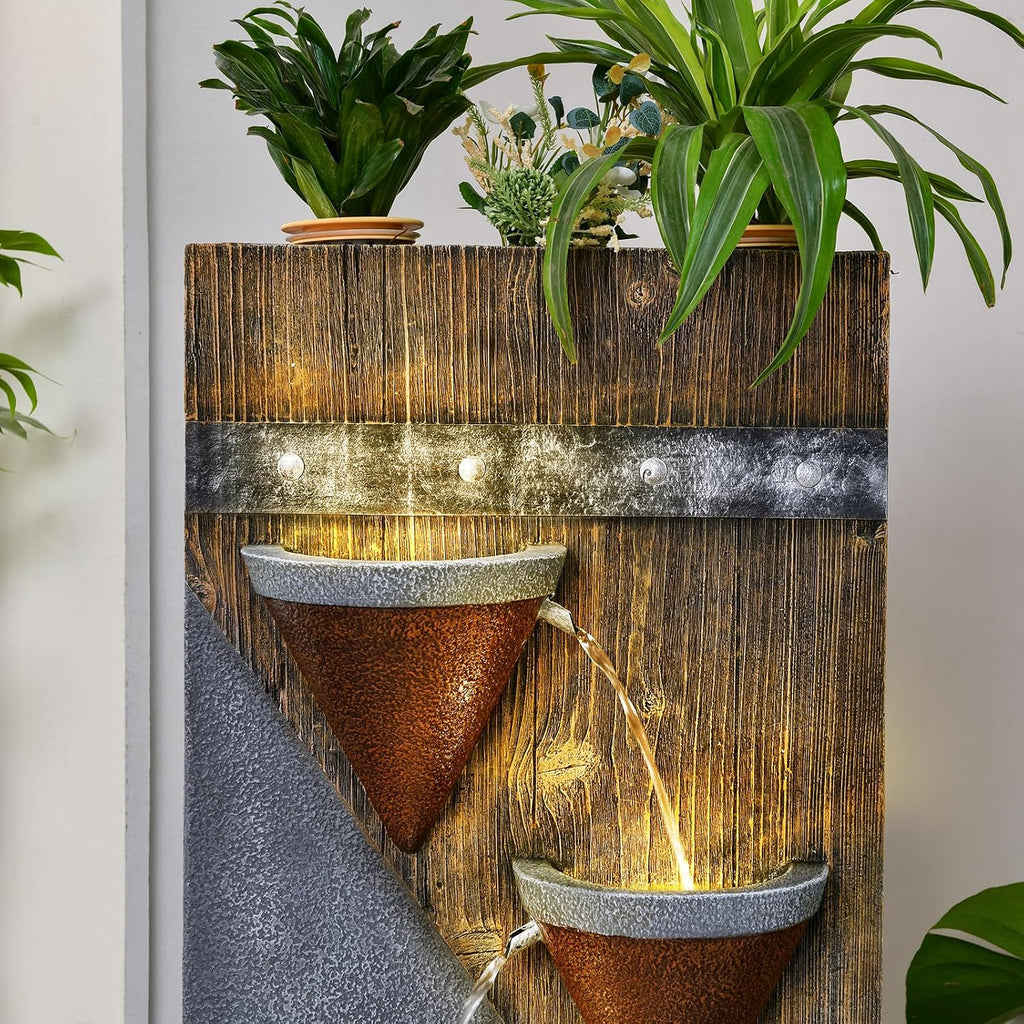 49.21' Outdoor Garden Water Fountain with Lights Floor-Standing 4 Tiers Cascading Large Waterfall Fountain for Patio, Backyard, Deck, Porch and Home Art Decor