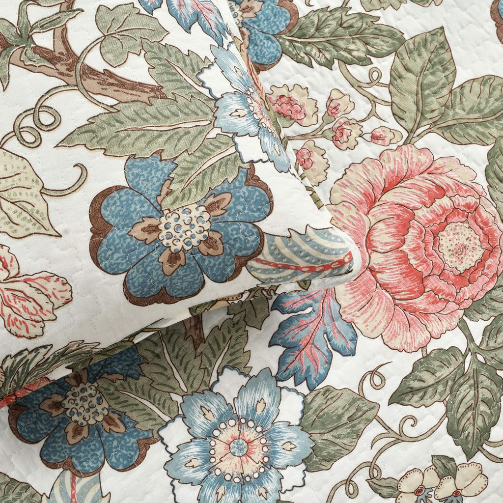 Lush Decor Sydney Reversible Cotton Quilt Set, 3 Piece Set, King/California King, Green & Blue - Cotton Bedding Set - Blue Floral Quilt - Cottage Decor - Bedding King Size