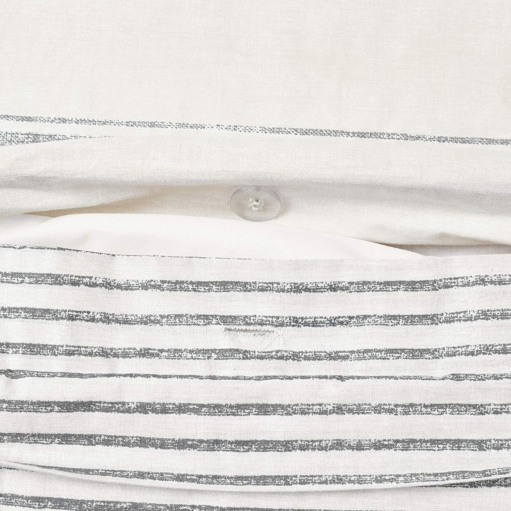Lush Decor Farmhouse Stripe Reversible Cotton Duvet Cover King Size 3 Piece Set Gray - Farmhouse Bedding Set King - Striped Duvet Cover