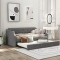 Twin Size Daybed with Trundle, Upholstered Twin Daybed Frame, Sofa Bed for Bedroom Living Room, Gray