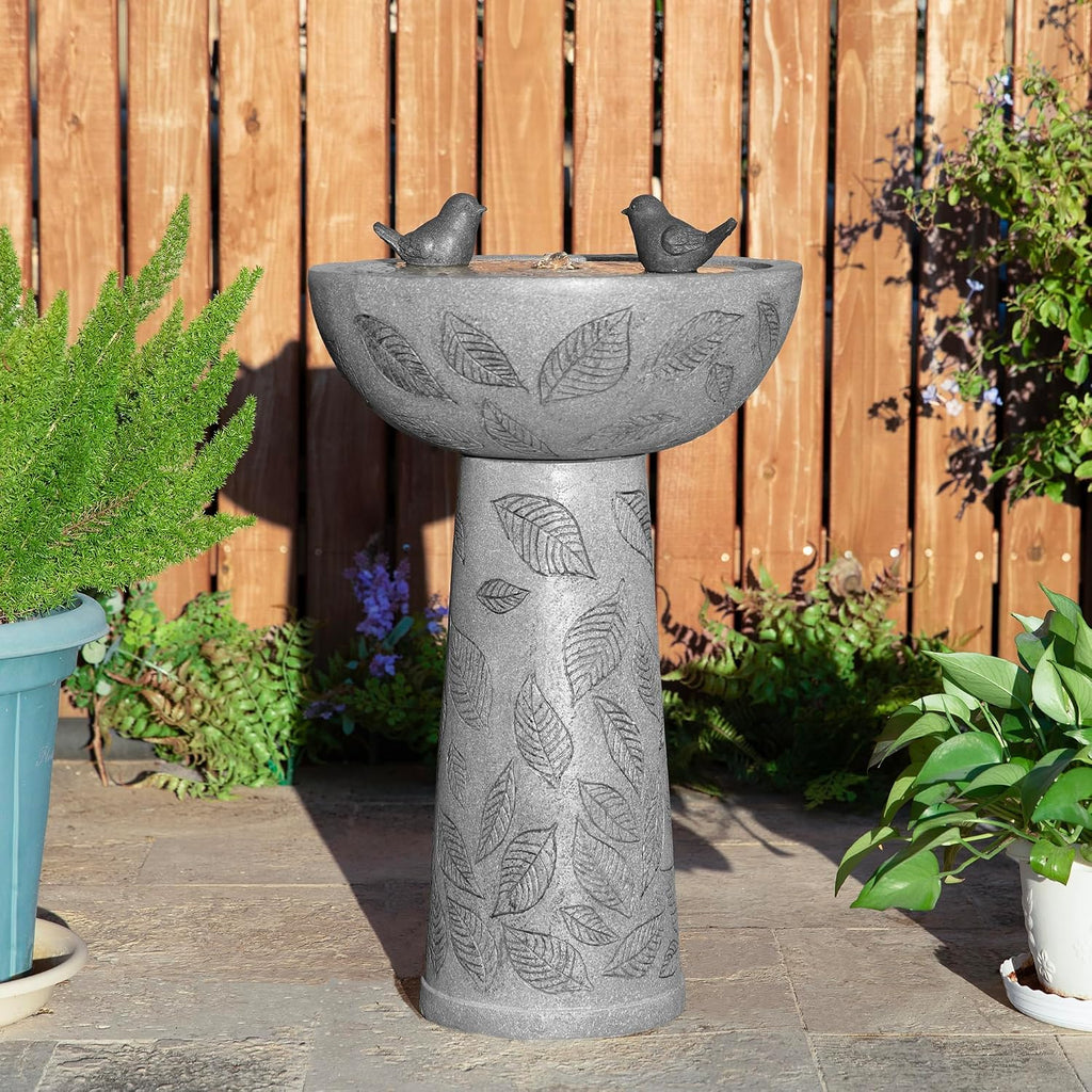 Glitzhome Outdoor Water Fountain with Lights & Pump, Bird Bath Fountain with Birds, 27.5' H Polyresin Floor Waterfall Fountains Water Feature for Garden, Yard, Patio, Home Decor