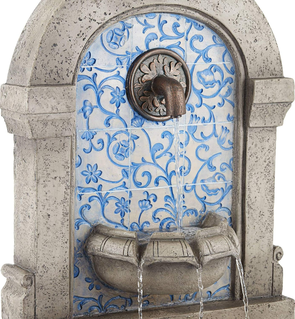 Manhasset 30 1/4' High Large Italian Outdoor Decor Blue Faux Stone Floor Fountain Standing Waterfall Tiered Cascading Water Feature for Outside Garden Patio Yard Backyard Porch Deck - John Timberland