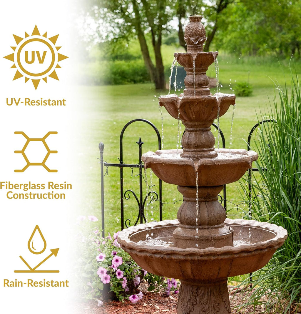 Sunnydaze Pineapple 52-Inch 4-Tier Outdoor Water Fountain - Tall Outdoor Fountain for Garden, Patio or Yard - Earth