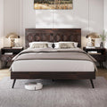 Bme Georgina Signature Bed Frame with Handcrafted Geometric Headboard, Mid Century Modern, Solid Acacia Wood, No Box Spring Needed, 12 Strong Wood Slats Support, Easy Assembly, Walnut, Queen