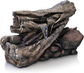 Alpine Corporation 24' Tall Outdoor 2-Tier Fallen Tree Trunk Water Fountain with LED Lights, Rustic Cascading Design for Garden, Patio & Yard Decor, Beige