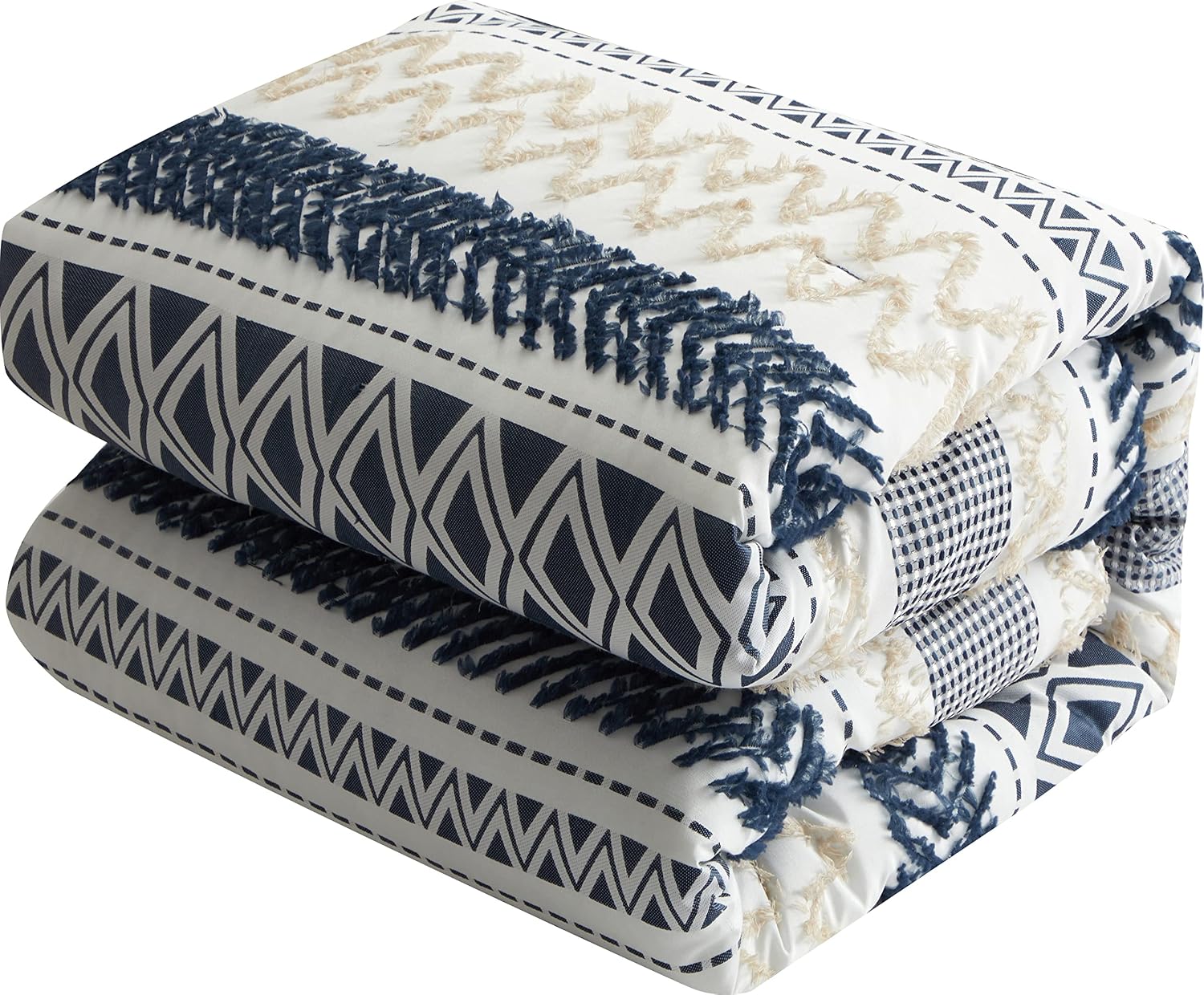 Startford Park Navy Striped California King Comforter Set, 7 Piece, Jacquard & Clip Geometric All Season Premium Bedding Set