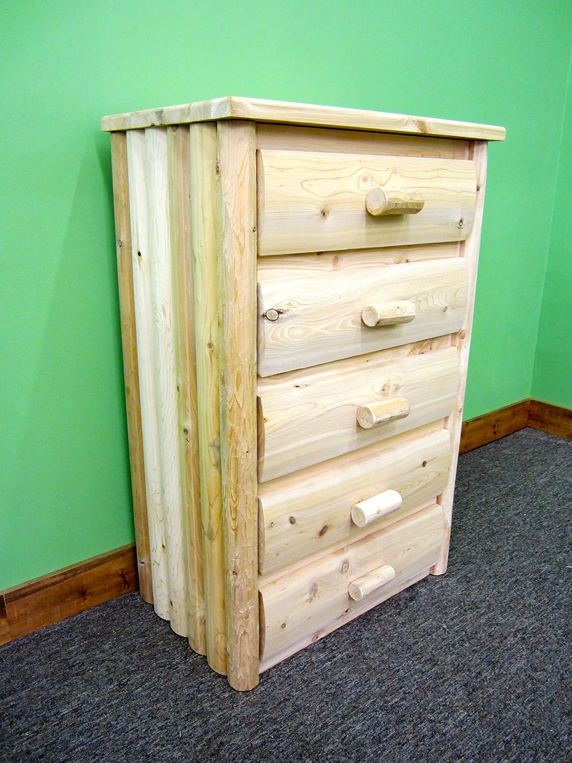 Log Bedroom Set - 5 Piece - Unfinished/Solid White Cedar/Amish Made/Queen Bed